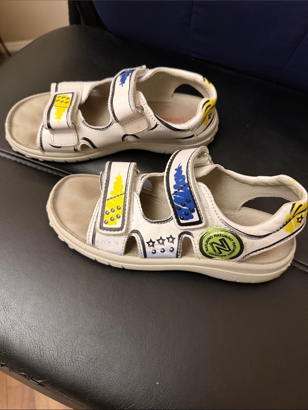 Naturino White Kids Sandals with Blue & Yellow Accents